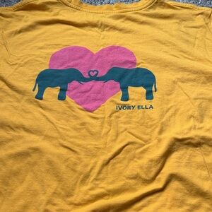 Ivory Ella Mustard Tee with Pink Heart and Elephants NWOT